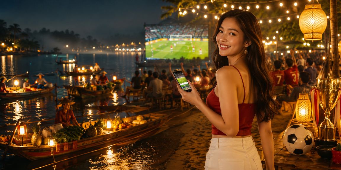 Người dùng thư giãn tại chợ đêm Đà Lạt với điện thoại, tận hưởng giải trí lành mạnh