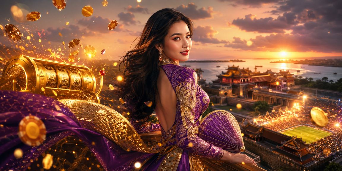 Người phụ nữ đội nón lá tại Huế thưởng thức game slots trực tuyến trong không gian truyền thống